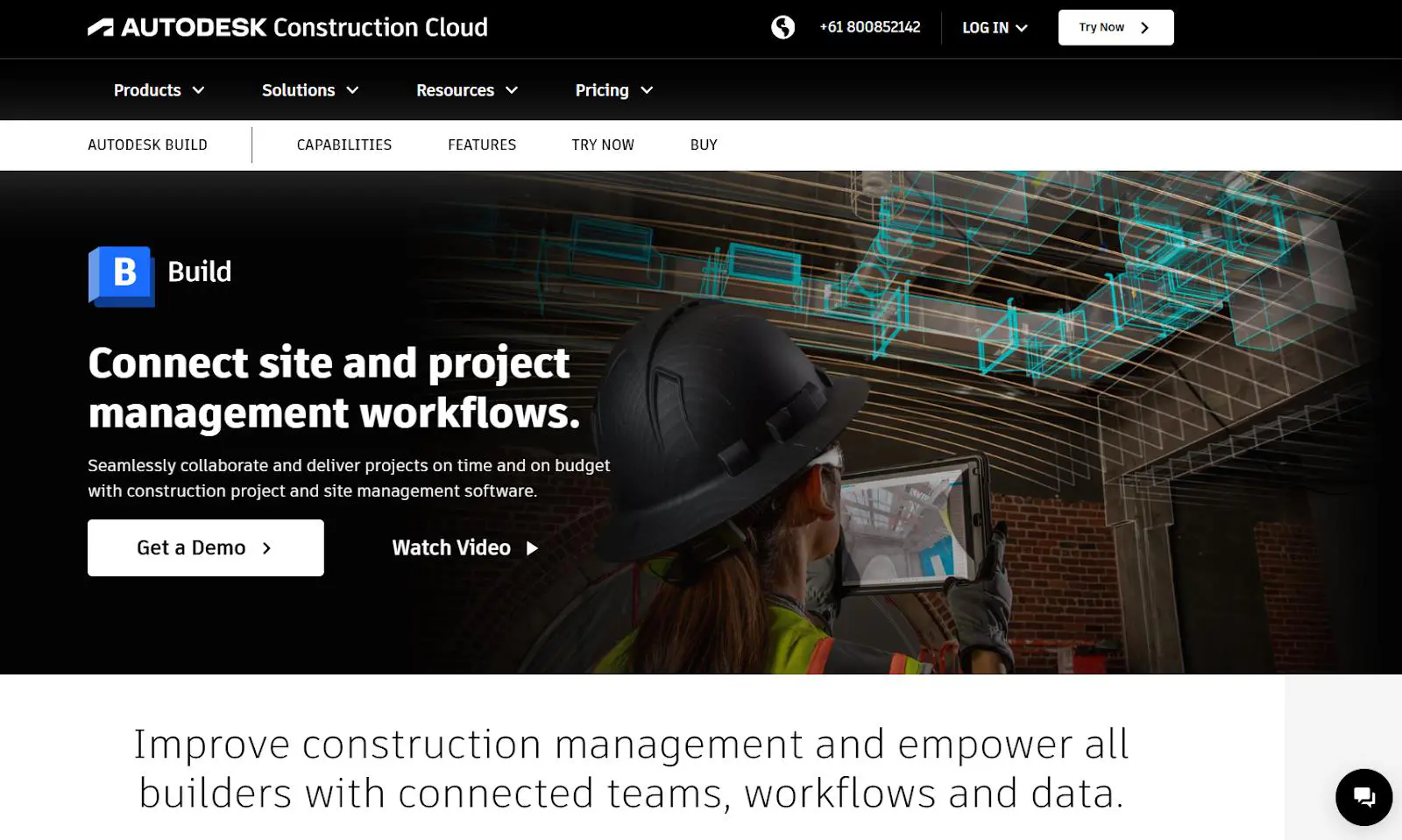 Autodesk Build website homepage screenshot