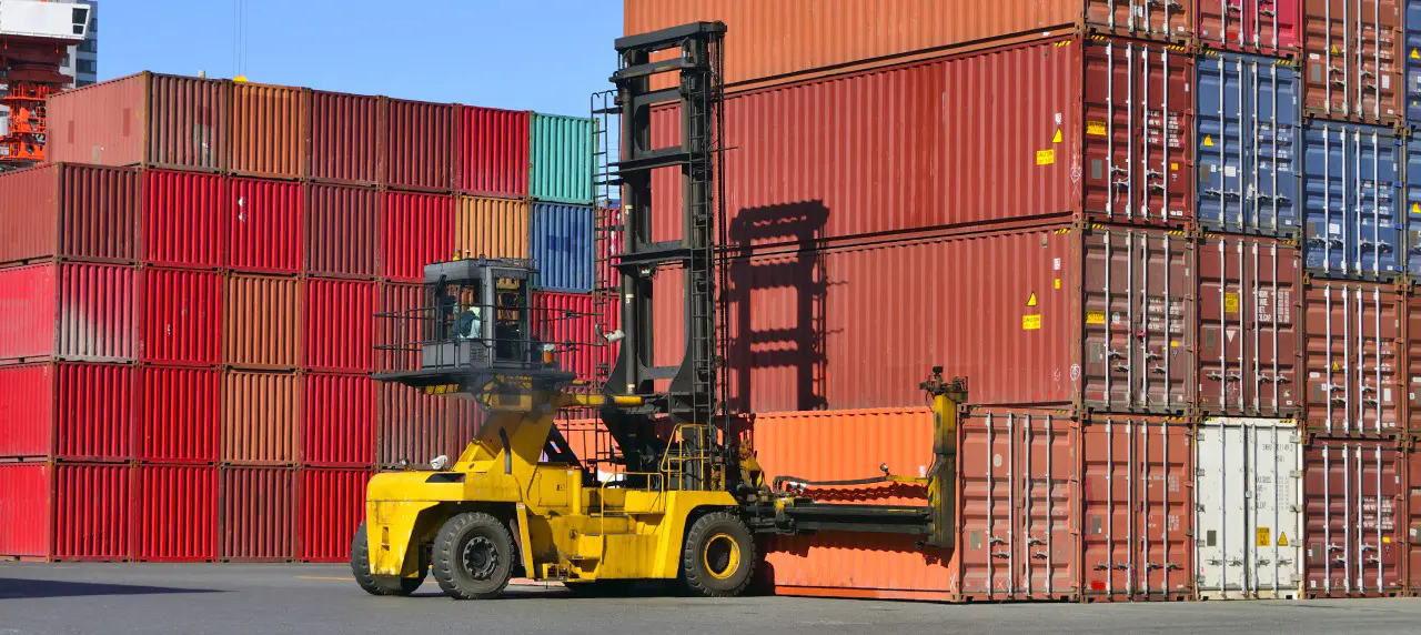 Container handler moving the container at the port