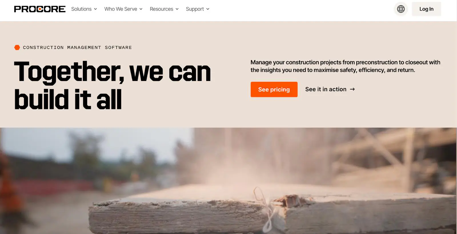 Procore website homepage screenshot